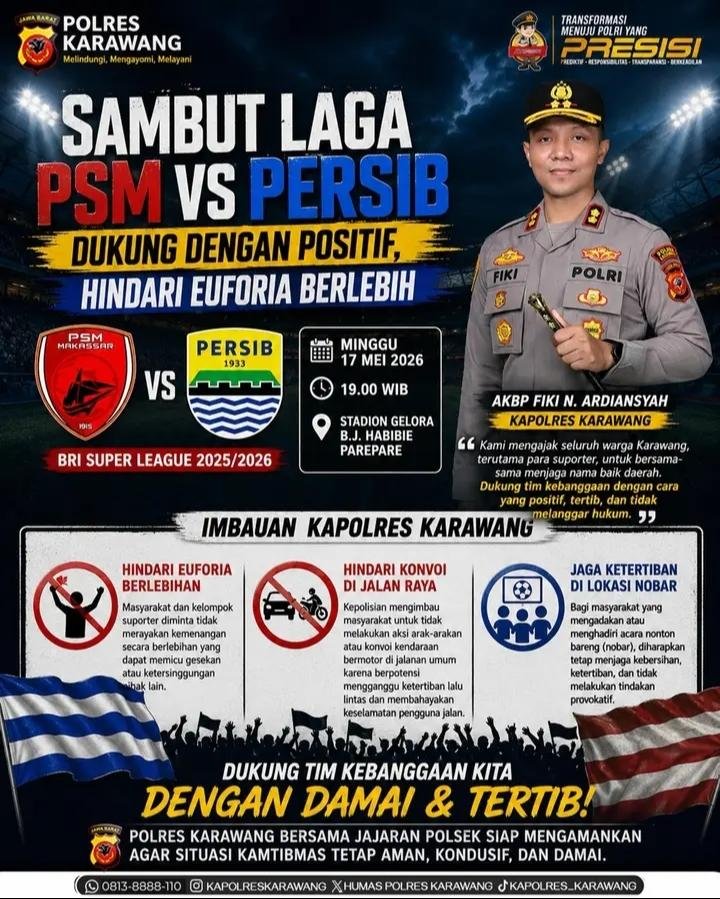 Polres Karawang Ajak Suporter Jaga Kondusivitas Jelang Laga PSM vs Persib
